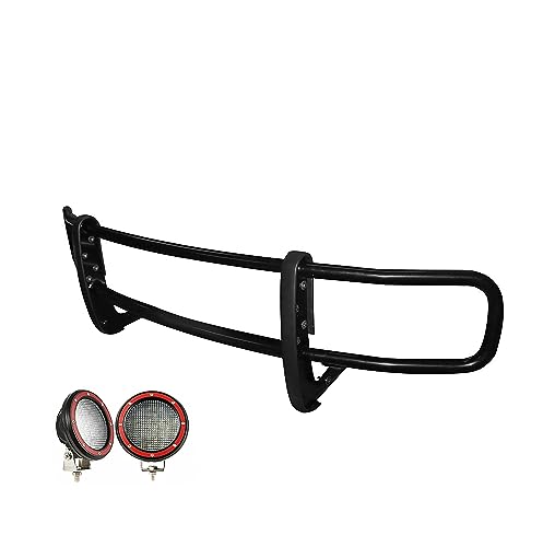SPARTAN Black Horse Grille Bumper Guard Modular Black Come With Pair of 5.3"LED Lights with Red Trim Rings Compatible with 2012-2025 NV1500/NV2500/ NV3500-17NINVMA-PLFR