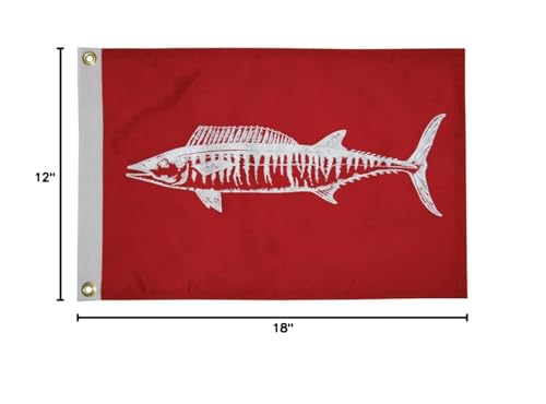 Taylor Made Red Fisherman's Catch Wahoo Fish Boat Flag, 12" x 18" 200-Denier Water-Repellent Nylon, Screen-Printed Fabric, Decorative for Marine, Boating, Marina, Dock Decor, Brass Grommets - 4118