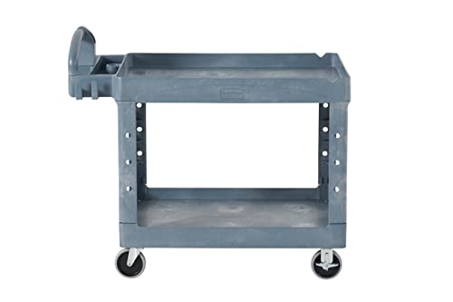 Rubbermaid Commercial Products Heavy Duty BRUTE 2-Shelf Utility/Service Cart, Large, Lipped Shelves, Ergonomic Handle, 750 lbs. Capacity, Black, for Warehouse/Garage/Cleaning/Maintenance/Stadiums