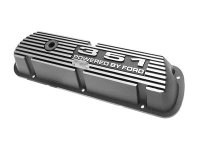 Scott Drake Valve Covers Aluminum with Official 351" "Powered by Ford Lettering in a Silver Powder Coated Finish, Compatible with 1964-1973 Ford Mustang, Model 6A582-351