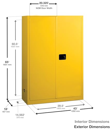 60 Gallon Justrite Self Close Sliding Door Paint and Ink Safety Cabinet, 18 Gauge Steel, 5 Shelves, 43" x 65" x 18", 1 Door Combustibles Cabinet, Made in The USA, Red, 894591