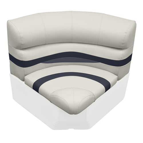 Wise Premier Series BM11028-986 Pontoon 28" Radius Corner Seat Cushion Set, Platinum/Spectra Navy/Cobalt
