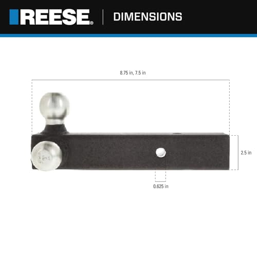 Tri-Ball Reese 7097800 Trailer Hitch Ball Mount, (1-7/8 Inch, 2 Inch, 2-5/16 Inch Trailer Hitch Balls), Fits 2-1/2 Inch Square Receiver, 18,000 lbs. Capacity, Premium Black