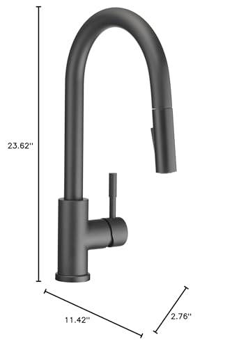 Dura Faucet Streamline RV Single Handle Pull-Down Kitchen Sink Faucet - Optional Deck Plate (Matte Black)