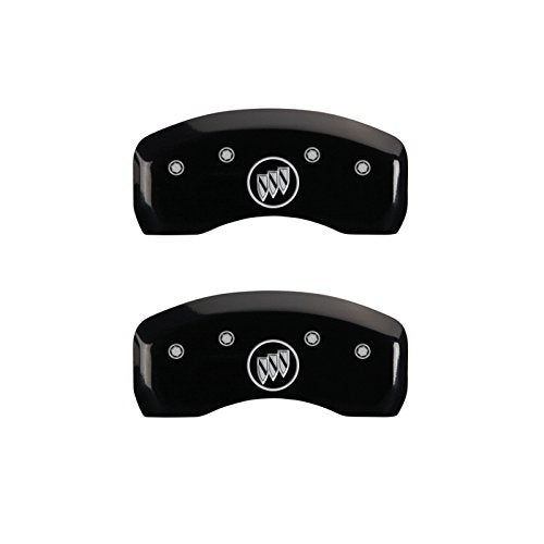Caliper Covers MGP 49010SBSHBK (Black Powder Coat Finish, Engraved Front: Buick - Engraved Rear: Buick Shield, Silver Characters, Set of 4)