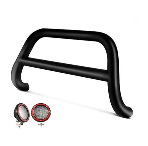 A Bar Kit Black No skid plate Compatible with 2022-2025 Nissan Pathfinder|2022-2024 Infiniti QX60, Comes with a set of 5.3" Red Round Flood LED Lights
