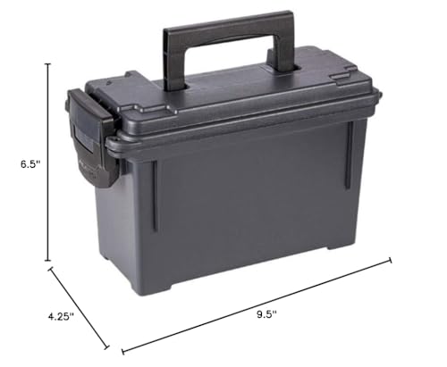 Plano .30 Caliber Field Ammo Box, Black, Lockable Ammunition Storage Box with Heavy-Duty Carry Handle, Small Plastic Ammo Crate, Water-Resistant Protection, Holds 6-8 Boxes of Ammo