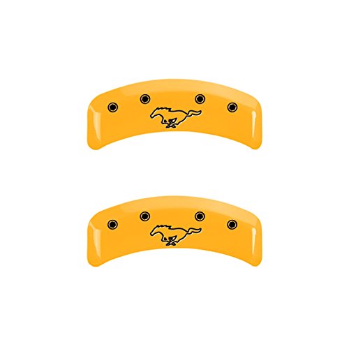 Caliper Covers MGP 10095SMPYYL (Yellow Powder Coat Finish, Engraved Front: Mustang - Engraved Rear: Pony, Black Characters, Set of 4)