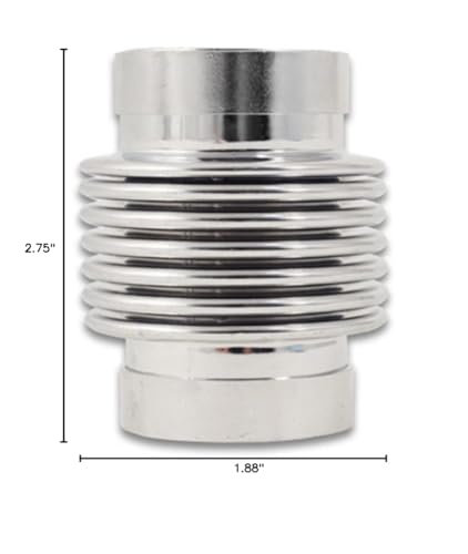 Exhaust Bellows Assembly Vibrant Performance 69527, Directional Flow Solid Liner, 1.875 in. diameter inlet, 1.875 in. diameter outlet, 2.75 in. Long, 321 Stainless Steel, Electropolished, each