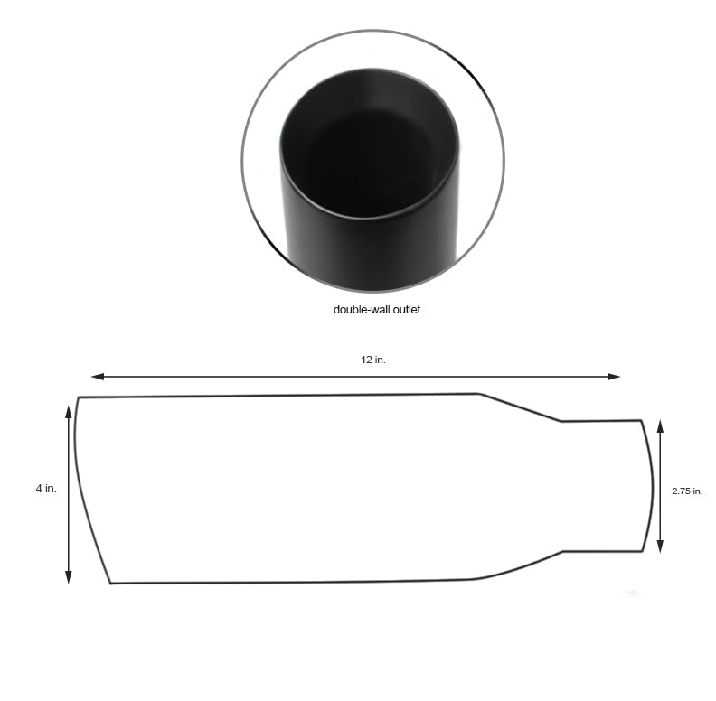 Exhaust Muffler Tip Black Horse, 3" inlet,4" outlet and 12" Length Double Wall Black Compatible with All Cars, Trucks and SUVs-MT-RR03BK