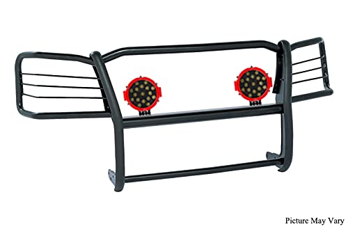 Black Horse Grille Brush Bumper Guard Black Modular Come with Pair of 7.0" Dia.LED Lights with Red Trim Rings Compatible with 1998-2004 Chevrolet S-10 Blazer-17A030200MA-PLR