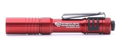 MicroStream Streamlight USB 250-Lumen 1150-Candela EDC Ultra-Compact Flashlight with Rechargeable Battery, Clear Retail Packaging, Red