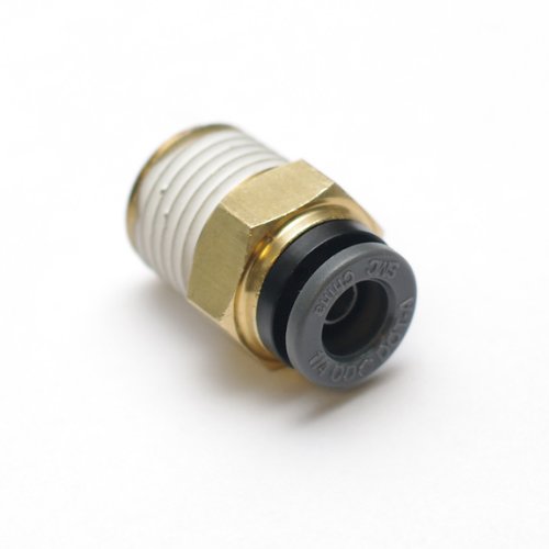 Brass Ridetech Push-to-Connect Tube Fitting with Sealant, Adapter, 1/4" Tube OD x 1/8" NPT Male