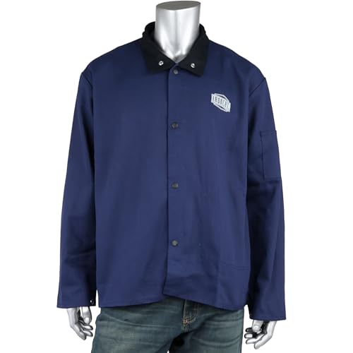 FR Treated Cotton Sateen Jacket Ironcat, 9 oz., Anodized Snaps, Interior Pocket, Pop-up Welders Collar, Scribe Pocket, Navy, 2X-Large (7050N/2XL)