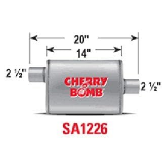 SA1226 Muffler - Cherry Bomb Reversible Salute Oval Body - H4" X W9" X L14" 20" OAL 2-1/2" O/C Muffler - Cherry Bomb Salute