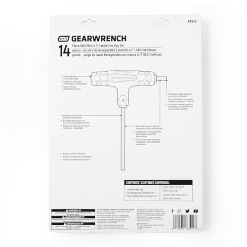 14 Piece GEARWRENCH SAE/Metric T-Handle Hex Key Set - 83514