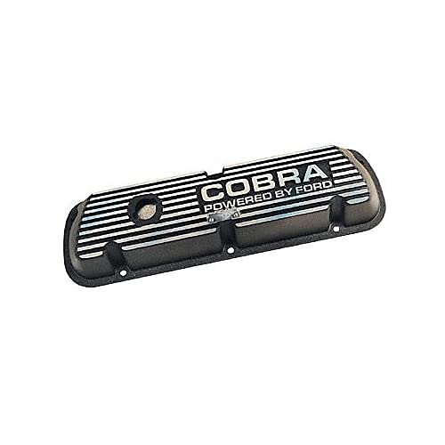 Ford Valve Cover, Baffled, Short, Breather Hole, Breather, Cobra Logo, Aluminum, Black Wrinkle Paint, Small Block Ford, Pair