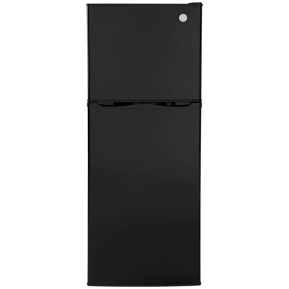 24" GE GPV10FGNBB Top Freezer Refrigerator with 9.93 cu. ft. Capacity 12V DC Power Only LED Lighting and Adjustable Spillproof Glass Shelves in Black