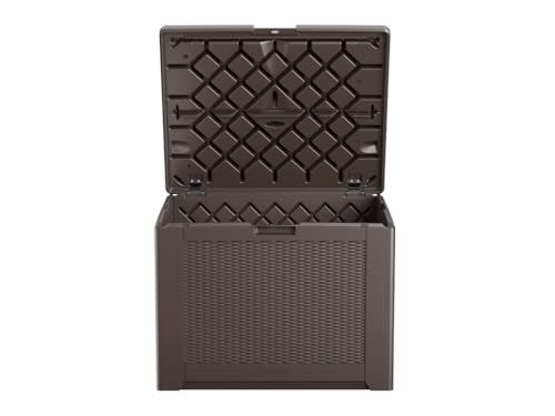 Medium Rubbermaid Resin Outdoor Storage Deck Box (74 Gal) Weather Resistant Brown Deck Organization for Home/Backyard/Pool Chemicals/Toys/Garden Tools/Porch/Patio Cushions