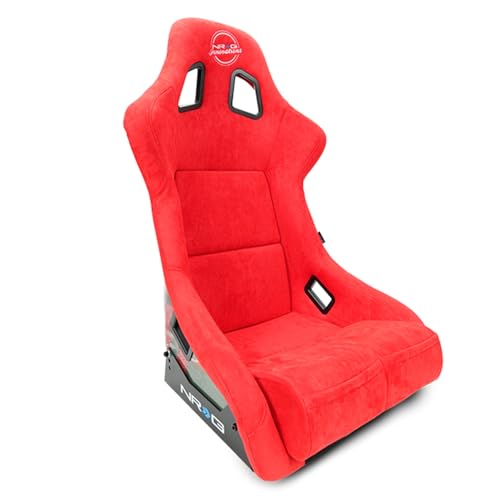 NRG Innovations Universal Fixed Back Bucket Seat NRG-FRP-302RD-DRGN-R, Special Dragon Embroidery Edition Racing Seat, Red Alcantara Seat Cover w/Mount Bracket, Size L