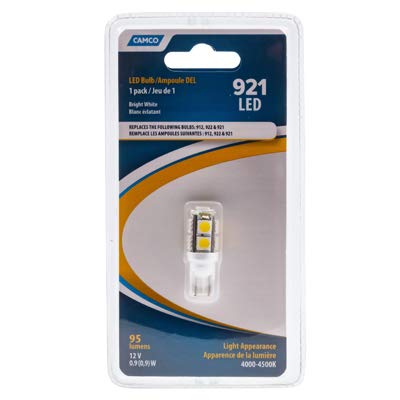 LED Camco 54623 RV Light Bulb, Bright White, 95 Lumens, 12-Volt - Quantity 6