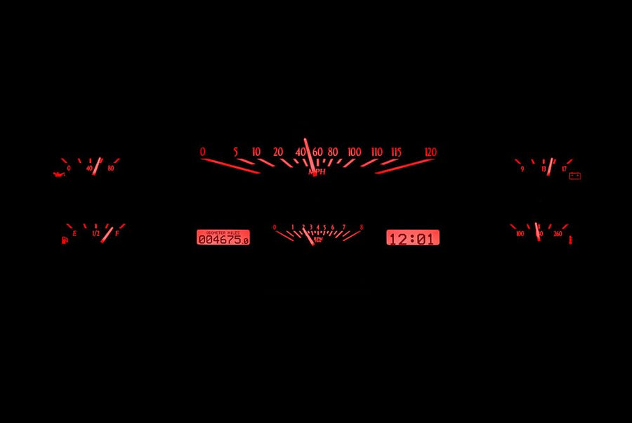 Dakota Digital VHX-65F-PU-S-R Analog Dash Gauge System with Red Backlighting Compatible 1965-66 Ford Custom Cab Pickup, Silver Alloy Style