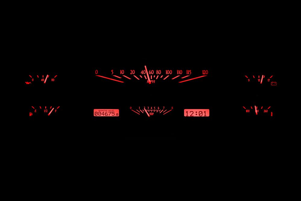 Dakota Digital VHX-65F-PU-S-R Analog Dash Gauge System with Red Backlighting Compatible 1965-66 Ford Custom Cab Pickup, Silver Alloy Style