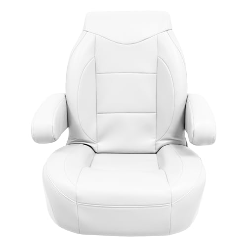 High Back Wise 3126-784 Premier Pontoon/Boat Reclining Helm with Flip Up Arm Rests - Brite White
