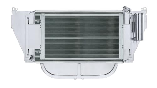 Cold Case Radiator and Fan, Dual Fans, Driver Side Inlet, Passenger Side Outlet, A/C Condenser/Radiator Support, Aluminum, Polished, GM LS-Series, Chevy Fullsize Car 1957, Kit