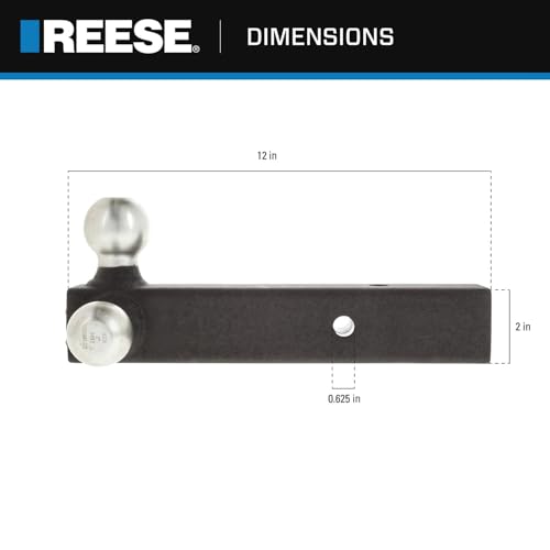Tri-Ball Trailer Hitch Ball Mount Reese 7096400, (1-7/8 Inch, 2 Inch, 2-5/16 Inch Trailer Hitch Balls), Fits 2 Inch Square Receiver, 16,000 lbs. Capacity, Premium Black