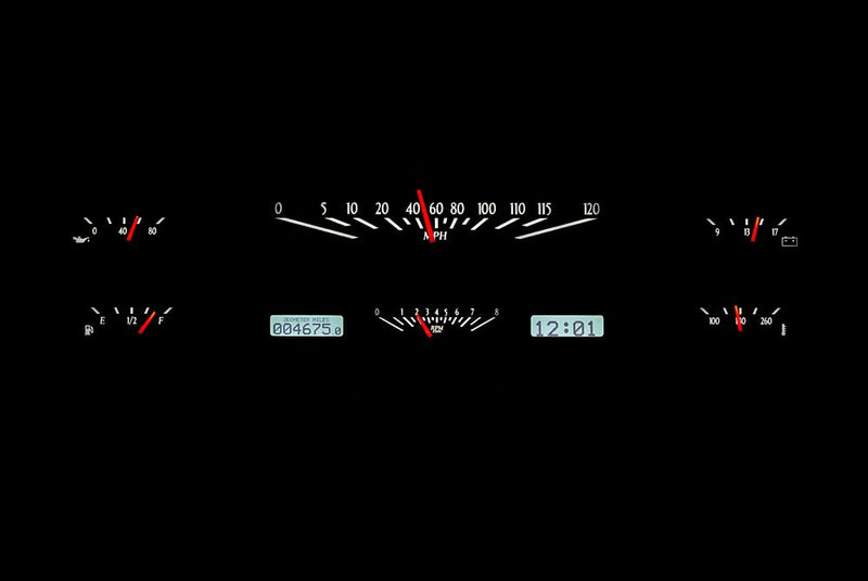 Dakota Digital VHX-65F-PU-S-W Analog Dash Gauge System with Compatible 1965-66 Ford Custom Cab Pickup, Silver Alloy Style, White Backlighting