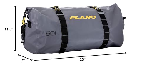 Z-Series Plano Roll-Top Waterproof Duffel with Backpack Straps, Gray with Yellow Accents, 500D PVC Fabric Fishing Dry Bag, Soft Fishing Duffel Bag Storage