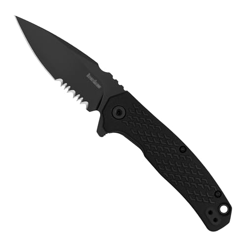Kershaw Folding Pocket Knife Conduit, 2.9 inch Serrated Blade, Black Spearpoint Blade, Liner Lock, Pocketclip