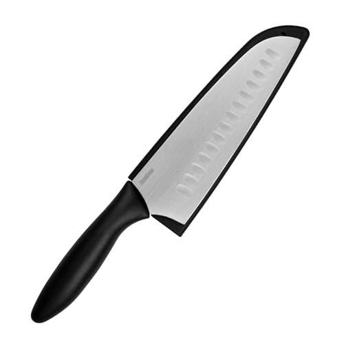 6.5-Inch Kershaw Santoku Knife - Japanese Style All-Purpose Kitchen Knife with Granton Blade, Razor Sharp Stainless Steel, Ergonomic Handle, Includes Sheath