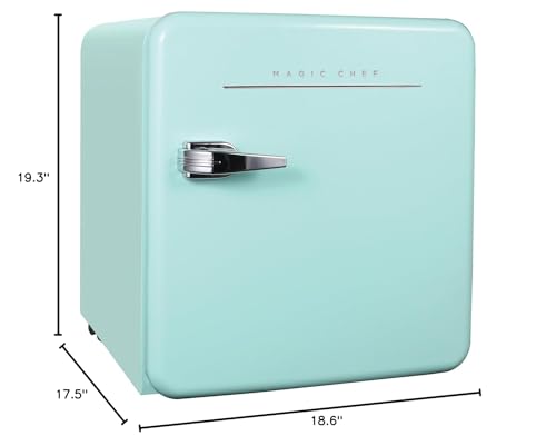 Magic Chef Retro Style 1.6 Cubic Feet Mini Fridge with Interior LED Light and Removable Glass Shelf Ideal for Bedroom and Recreational Room, Mint