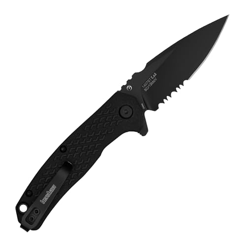 Kershaw Folding Pocket Knife Conduit, 2.9 inch Serrated Blade, Black Spearpoint Blade, Liner Lock, Pocketclip