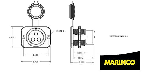 12VBRS3 Marinco 70A 3-Wire Trolling Motor Receptacle