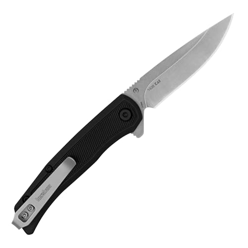 Outfield Kershaw Pocket Knife, Black and Gray Design, 2.8 Inch Steel Drop Point Blade, EDC with Assisted Opening, Reversible Deep Carry, Everyday Carry Pocket Knife for Men and Women