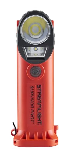 Streamlight Survivor Pivot 325-Lumen Right Angle Articulating Dual Beam Rechargeable Flashlight with 120V/100V AC/12V DC, Orange and Magnet Clip
