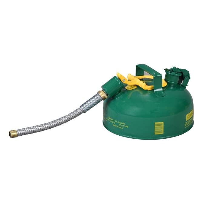 7/8" Metal Hose, 1 Gallon Steel Safety Can for Combustibles, Type II, Green - U211SG