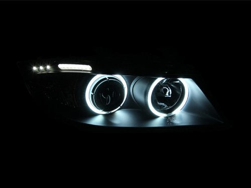 Black Clear AnzoUSA Projector Halo Headlight with LED Bar for BMW 3 Series E90-E91 - (Sold in Pairs)