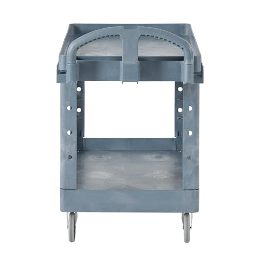 Rubbermaid Commercial Products Heavy Duty BRUTE 2-Shelf Utility/Service Cart, Medium, Lipped Shelves, Ergonomic Handle, 500 lbs. Capacity, Gray, for Warehouse/Garage/Cleaning/Maintenance/Stadiums