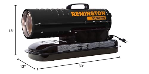 Remington Duo Power REM-80TBOA-KFA-B Kerosene/Diesel Forced Air Heater w/Thermostat—80,000 BTU,Black