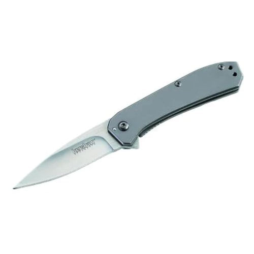 Kershaw 2.5 Amplitude Pocketknife, 2.5" 8Cr13MoV Stainless Steel Drop Point Plain Edge Blade, Compact Folding EDC, assisted opening with Flipper,Grey