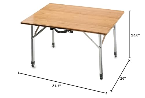 Folding Table Camco | Features Natural Bamboo Top & Folding Aluminum Legs for RV Storage and Organization | Adjustable Height 18” - 26” | Ideal for Tailgating, Camping, RVing, the Beach & More (51893)