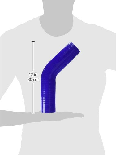 HPS Silicone High Temperature HTSEC45-200-BLUE 4-ply Reinforced 45 degree Elbow Coupler Hose, 55 PSI Maximum Pressure, 4" Leg Length on each side, 2" ID, Blue