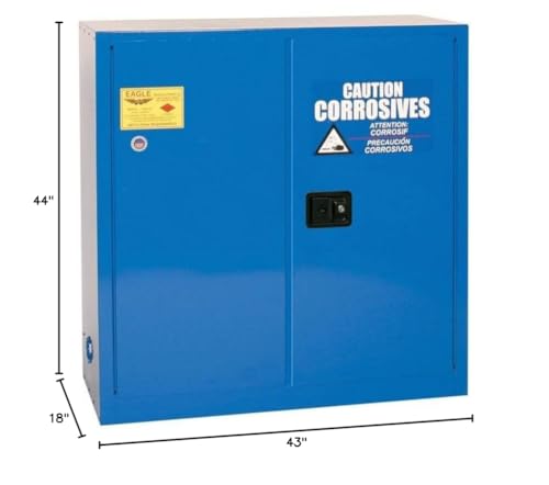 30 Gallon Eagle Corrosives Safety Cabinet, 2 Manual Close Doors, 1 Shelf, 43" x 18" x 44", Blue