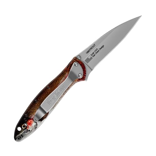 Kershaw Folding Pocket Knife Leek, 3" Sandvik 14C28N Blade, Aluminum Handle, Slim and Versatile Tool, Made in the USA (Trout)