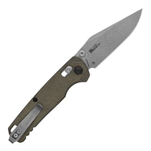 Kershaw Pocket Knife Bel Air, Olive Design, 3.05 Inch Stainless Steel Clip Point Blade, EDC with Assisted Opening, Reversible Carry, USA Made, Everyday Carry Pocket Knife for Men and Women