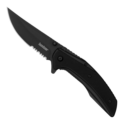 Outright Kershaw Pocket Knife, Black, 3 Inch Stainless Steel Trailing Point Partially Serrated Blade, EDC with Assisted Opening, Deep-Carry Pocketclip, Everyday Carry Pocket Knife for Men and Women